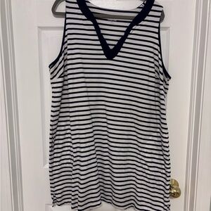 Lands' End Black and White Striped Tank Top